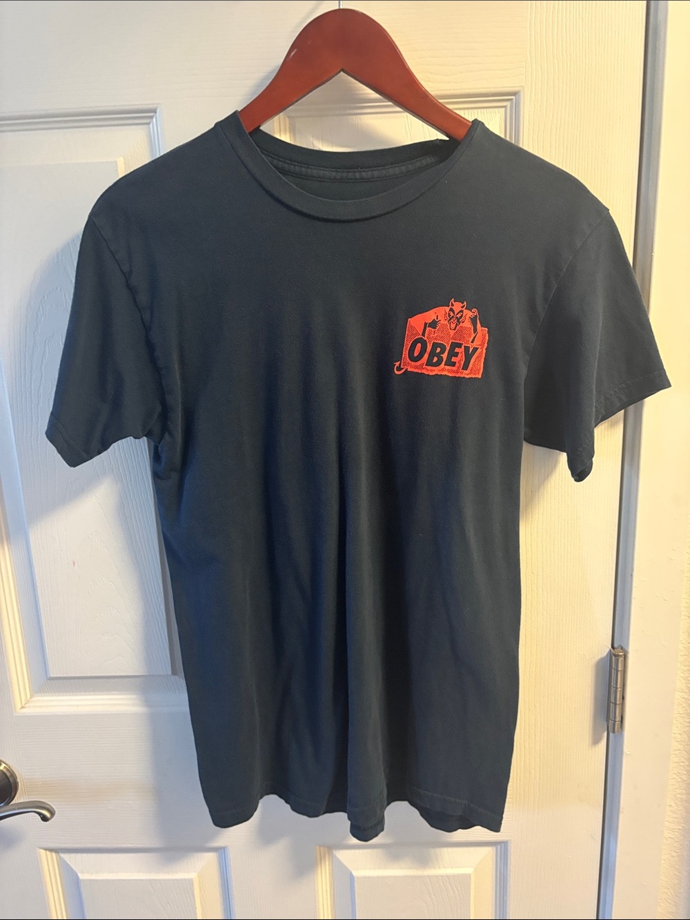 Obey Men’s Black T-Shirt with Red Chest Logo